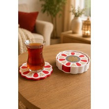 My Craft 3D Geleneksel Türk Çay Tabağı Motifli 4’lü Bardak Altlığı Seti – Standlı - Dekoratif Bardak Altlığı