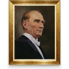 Atatürk Portresi Yağlı Boya Görünümlü Altın Çerçeveli Tablo
