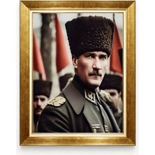 Kalpaklı Atatürk Milli Mücadele Portresi Çerçeveli Tablo - Başkomutan Temalı