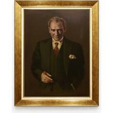 Atatürk Yağlı Boya Görünümlü Kanvas Tablo Şık Gold Çerçeveli Duvar Dekoru