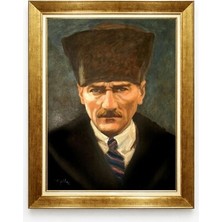 Giyense Kalpaklı Atatürk Yağlı Boya Görünümlü Çerçeveli Tablo