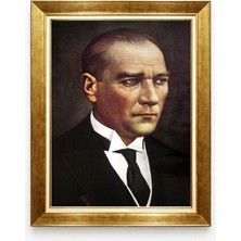 Atatürk Portresi Gold Çerçeveli Kanvas Tablo - Klasik Yağlı Boya Görünümlü Duvar Dekoru