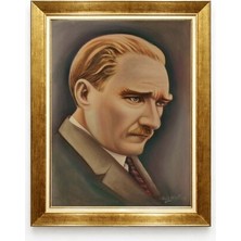 Atatürk Portresi Yağlı Boya Görünümlü Altın Renk Çerçeveli Tablo