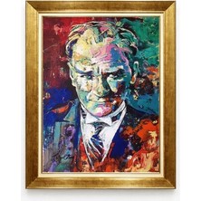Renkli Atatürk Tablosu Yağlı Boya Efektli - Modern Sanat Tasarım Çerçeveli Kanvas - Artistik Portre Tablo