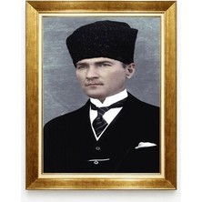 Atatürk Kalpaklı Portre Tablo Klasik Siyah Ceketli Atatürk Resmi Çerçeveli