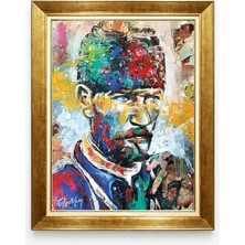 Atatürk Modern Sanat Yağlı Boya Dokulu Kanvas Tablo - Renkli Pop Art Atatürk Portresi - Giyense Özel Seri
