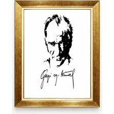 Gazi M. Kemal Imzalı Atatürk Silüet Tablo - Siyah Beyaz Modern Sanat - Imzalı Kanvas