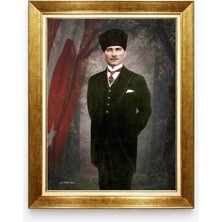 Atatürk Kalpaklı Türk Bayraklı Tablo