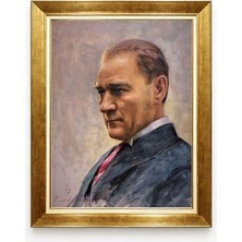 Mustafa Kemal Atatürk Klasik Portre Tablo - Altın Varaklı Çerçeveli Yağlı Boya Görünüm