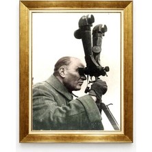 Atatürk Kocatepe Dürbünlü Kanvas Tablo - Altın Varaklı Çerçeve