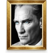 Atatürk Mavi Göz Detaylı Siyah Beyaz Tablo