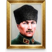 Atatürk Kalpaklı Tablo - Milli Mücadele Temalı Yağlı Boya Görünümlü Kanvas Tablo - Atatürk Duvar Dekorasyonu