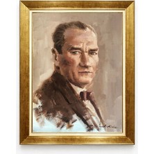 Atatürk Klasik Yağlı Boya Dokulu Portre Tablo - Lüks Gold Çerçeveli Atatürk Tablosu