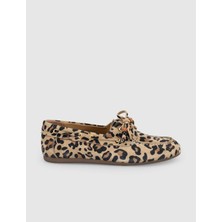 Cabani Lumanar Kadın Nomad Leopar Baskı Süet Driver Loafer Ayakkabı
