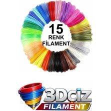 3D Çiz Pla 3D Kalem Filament Pla 15 Renk (15X1 Metre) 15 Metre Pla Filament
