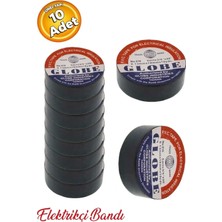 Globe Izole Pvc Elektrikçi Elektrik Izole Bant Siyah Renk 19 mm x 9 Metre Izole Bandı (10 Adet)