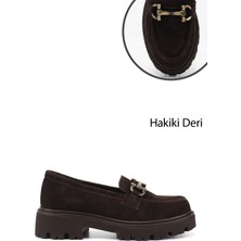 Gönderi(r) Kadın Kahve Süet  Kalın Topuklu Tokalı Hakiki Deri Loafer Ayakkabı