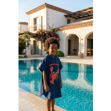 Katia & Bony Lobster Stripe Kapüşonlu Çocuk Lacivert Plaj Pançosu