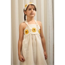 Talin Handmade Motifli Askılı Yazlık Kız Çocuk Elbisesi Beyaz