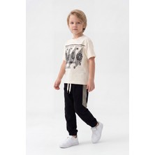 Joy Kids Erkek Çocuk %100 Pamuk Altı Uzun Penye Takım (5-8yaş) (Krem-Siyah)