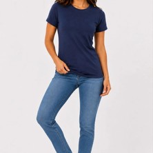 Evrenial Kadın Basic Tişört Bisiklet Yaka Kısa Kol Günlük Yazlık Slim Fit T-Shirt