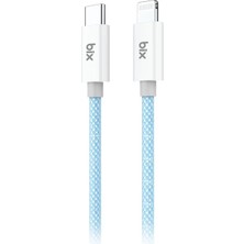 Bix T3CL Type-C To Lightning iPhone 27W Örgülü Hızlı Şarj ve Data Kablosu 1 Metre Mavi