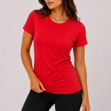 Evrenial Kadın Basic Tişört Bisiklet Yaka Kısa Kol Günlük Yazlık Slim Fit T-Shirt