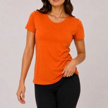 Evrenial Kadın Basic Tişört Bisiklet Yaka Kısa Kol Günlük Yazlık Slim Fit T-Shirt
