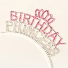 Hereveoyuncak Kristal Taşlı Birthday Princess Yazılı Parti Tacı Pembe Renkk