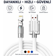 Qasul Metal Başlıklı Lightning Şarj Kablosu 180° Döner Başlıklı Hızlı Şarj Destekli