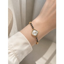 Boris Accessory Siyah Taş Detaylı Kadın Saat Gold Şık Bileklik Modeli