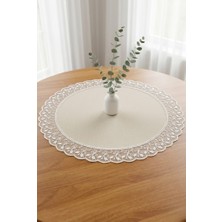 Rona Home Leke Tutmaz Su Itici Kaliteli Kumaş Yuvarlak Runner Ekru Güpürlü 60X60 cm