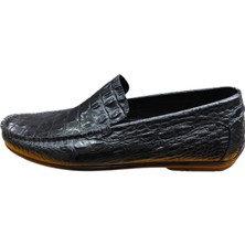 King Shoes Timsah Baskılı Siyah Yazlık Erkek Ayakkabı