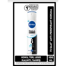 Naque Moda Su Kadın Sprey Deodorant Black&white Invisible Pure 72 Saat Anti-Perspirant Koruma, 150 ml