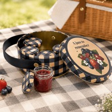 Sarkap Home 1 L Raspberry Mavi Deri Saplı Kutu ve 5'li 30 ml Kavanoz Piknik SETI140X65 mm