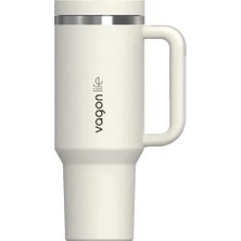 Vagonlife Kulplu Çelikli Pipetli/pipetsiz Rahat Içim Paslanmaz Çelik Termos Cup VGN1103 1200 ml Kırık Beyaz