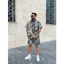 Peerless Store Gül Desenli Keten Şort & Gömlek Takım