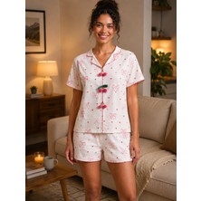 Balis Pijama Kadın Ponponlu Kiraz Detaylı Pamuklu Kısa Kollu Şortlu Ev Giyimi Pijama Takımı Homewear Şık Rahat Iç Göstermez Terletmez Ev Kombini Renkli Çeşitli Bayramlık Ev Giyimi Seti Çeyizlik