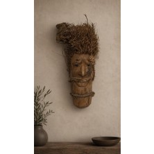 Dekoratif Ahşap Duvar Maskesi El Yapımı Otantik Tribal Bohem Salon Ofis Duvar Dekoru 51 cm