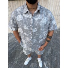 Peerless Store Gül Desenli Keten Şort & Gömlek Takım