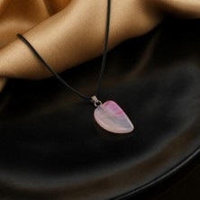 Lia Charm Pembe Akik Doğal Taş Kolye -Yaprak Kesim(2 Adet)