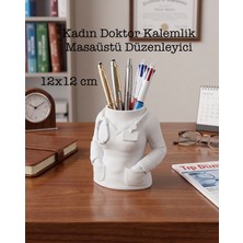 3DcraftTR Kadın Doktor Tasarımlı Dekoratif Kalemlik - 12X12 cm Minimalist Masaüstü Düzenleyici