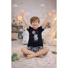 Koza İç Giyim Erkek Çocuk Pamuklu Çizgili Baskılı Kısa Kollu Şortlu Pijama Takımı