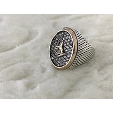 Canka Osmanlı Tuğralı Zirkon Taşlı 925 Ayar Gümüş Erkek Yüzük
