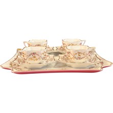 TT Limoges 3 Yudumluk El Boyaması Fincanlar ve Tepsisi 22,5 cm x 22,5 cm