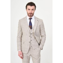 MCR Ekoseli Slim Fit Mono Yaka Klasik Erkek Takım Elbise