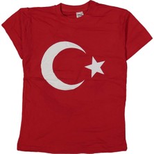 Başak Çocuk Giyim 118570 Unisex  Ay Yıldız Baskılı Tişört 4/8 Yaş - Kırmızı - 6-7 Yaş