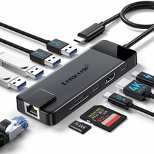 Lemorele TC93 10 In 1 Type-C Hub Çoklayıcı Multiport Dock Station - Gigabit Ethernet (RJ45), 4K HDMI Görüntü, 100W Pd Hızlı Şarj Adaptör