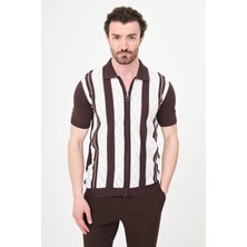 MCR Desenli Slim Fit Polo Yaka Fermuarlı Kısa Kol Erkek Triko T-Shirt