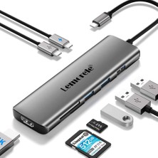Lemorele TC38 8 In 1 Type-C Hub Çoklayıcı - 4K HDMI Görüntü, 100W Pd Hızlı Şarj, 3x USB 3.0, Sd/tf Kart Okuyucu Adaptör